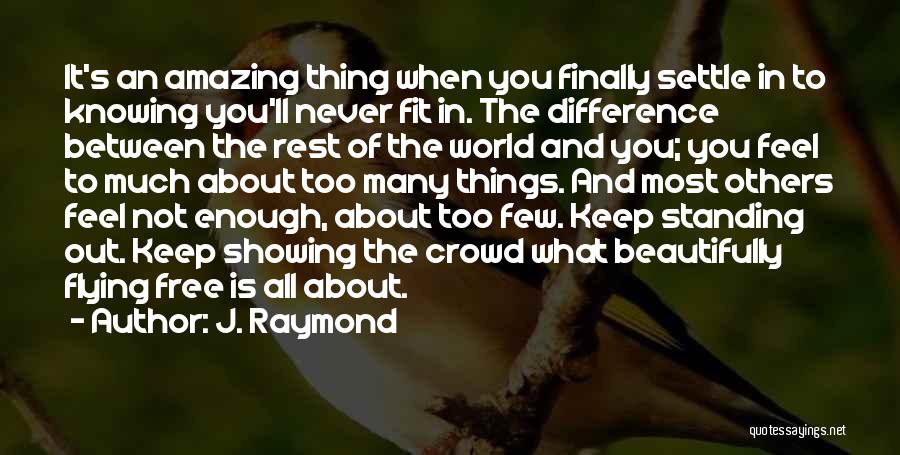 J. Raymond Quotes: It's An Amazing Thing When You Finally Settle In To Knowing You'll Never Fit In. The Difference Between The Rest