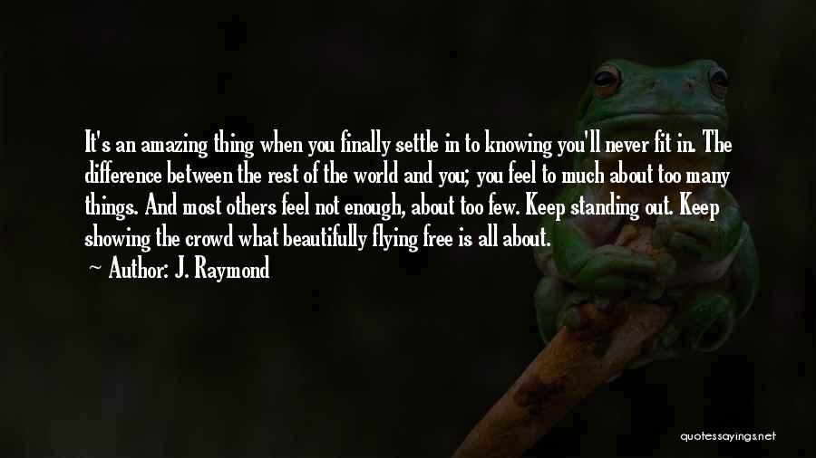 J. Raymond Quotes: It's An Amazing Thing When You Finally Settle In To Knowing You'll Never Fit In. The Difference Between The Rest