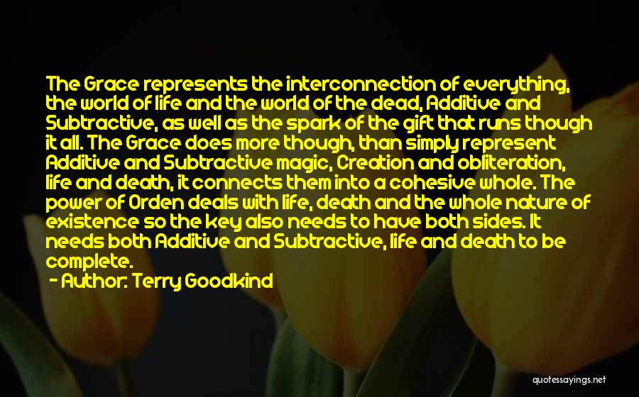 Terry Goodkind Quotes: The Grace Represents The Interconnection Of Everything, The World Of Life And The World Of The Dead, Additive And Subtractive,