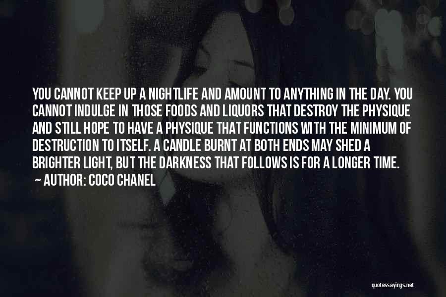 Coco Chanel Quotes: You Cannot Keep Up A Nightlife And Amount To Anything In The Day. You Cannot Indulge In Those Foods And