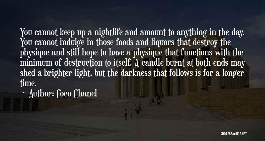 Coco Chanel Quotes: You Cannot Keep Up A Nightlife And Amount To Anything In The Day. You Cannot Indulge In Those Foods And