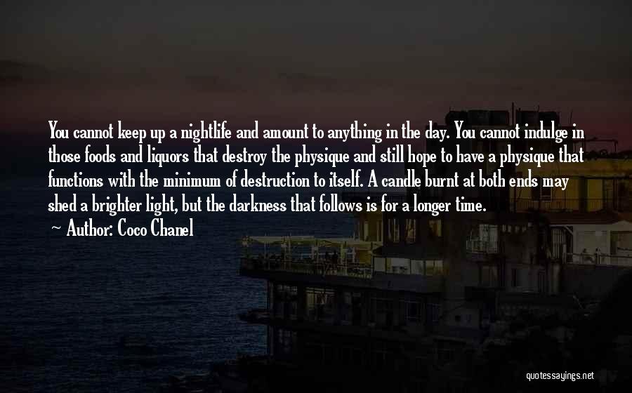 Coco Chanel Quotes: You Cannot Keep Up A Nightlife And Amount To Anything In The Day. You Cannot Indulge In Those Foods And