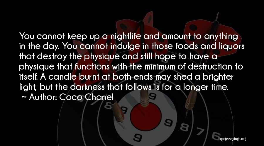 Coco Chanel Quotes: You Cannot Keep Up A Nightlife And Amount To Anything In The Day. You Cannot Indulge In Those Foods And