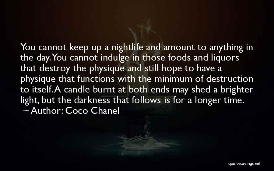 Coco Chanel Quotes: You Cannot Keep Up A Nightlife And Amount To Anything In The Day. You Cannot Indulge In Those Foods And