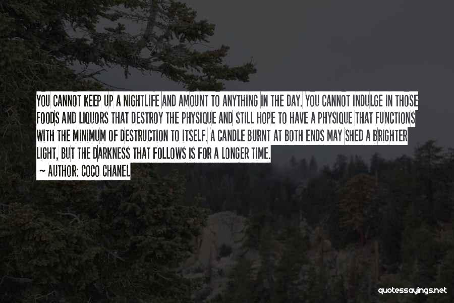 Coco Chanel Quotes: You Cannot Keep Up A Nightlife And Amount To Anything In The Day. You Cannot Indulge In Those Foods And