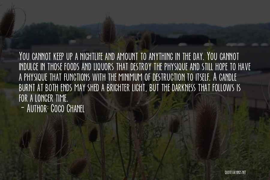 Coco Chanel Quotes: You Cannot Keep Up A Nightlife And Amount To Anything In The Day. You Cannot Indulge In Those Foods And