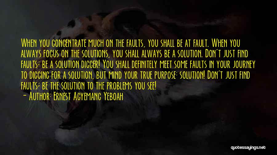 Ernest Agyemang Yeboah Quotes: When You Concentrate Much On The Faults, You Shall Be At Fault. When You Always Focus On The Solutions, You