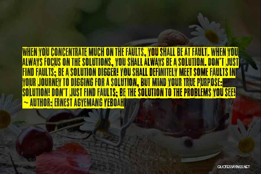 Ernest Agyemang Yeboah Quotes: When You Concentrate Much On The Faults, You Shall Be At Fault. When You Always Focus On The Solutions, You