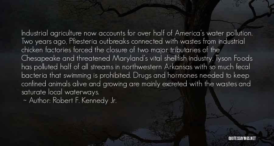 Robert F. Kennedy Jr. Quotes: Industrial Agriculture Now Accounts For Over Half Of America's Water Pollution. Two Years Ago, Pfiesteria Outbreaks Connected With Wastes From