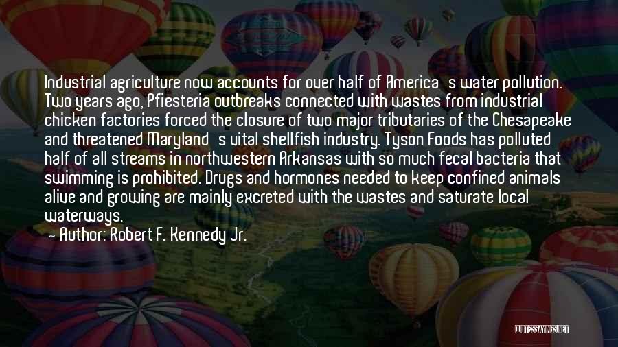 Robert F. Kennedy Jr. Quotes: Industrial Agriculture Now Accounts For Over Half Of America's Water Pollution. Two Years Ago, Pfiesteria Outbreaks Connected With Wastes From