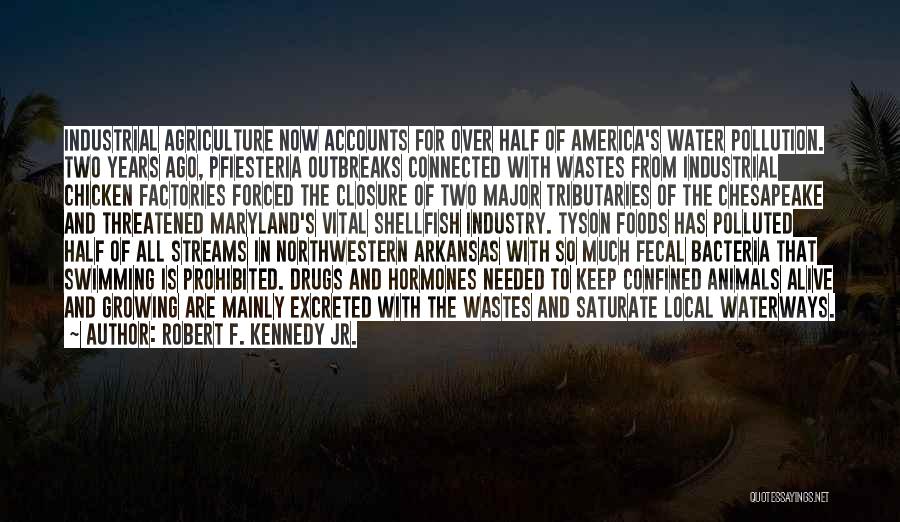 Robert F. Kennedy Jr. Quotes: Industrial Agriculture Now Accounts For Over Half Of America's Water Pollution. Two Years Ago, Pfiesteria Outbreaks Connected With Wastes From