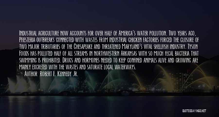 Robert F. Kennedy Jr. Quotes: Industrial Agriculture Now Accounts For Over Half Of America's Water Pollution. Two Years Ago, Pfiesteria Outbreaks Connected With Wastes From