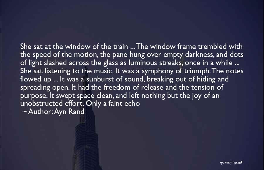 Ayn Rand Quotes: She Sat At The Window Of The Train ... The Window Frame Trembled With The Speed Of The Motion, The