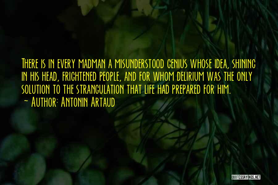 Antonin Artaud Quotes: There Is In Every Madman A Misunderstood Genius Whose Idea, Shining In His Head, Frightened People, And For Whom Delirium