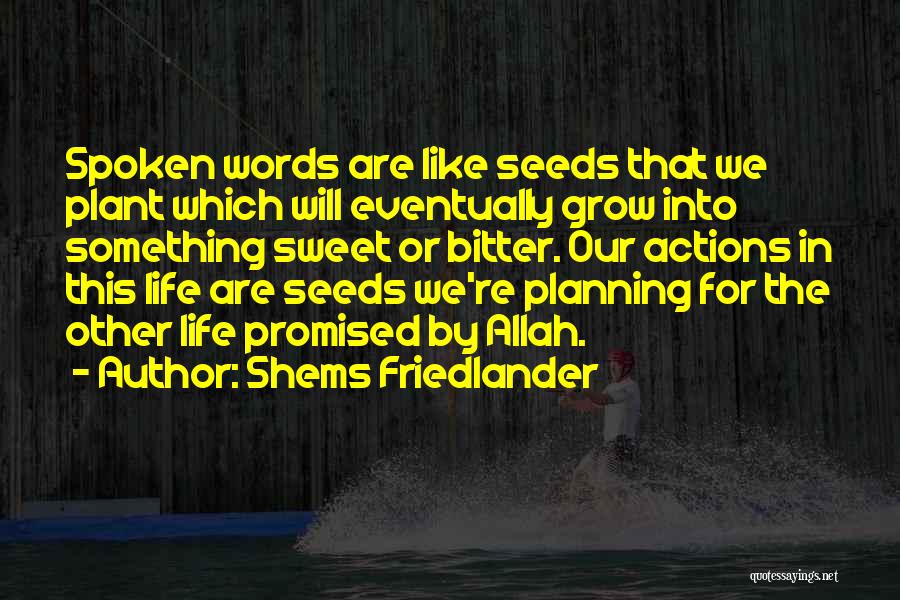 Shems Friedlander Quotes: Spoken Words Are Like Seeds That We Plant Which Will Eventually Grow Into Something Sweet Or Bitter. Our Actions In