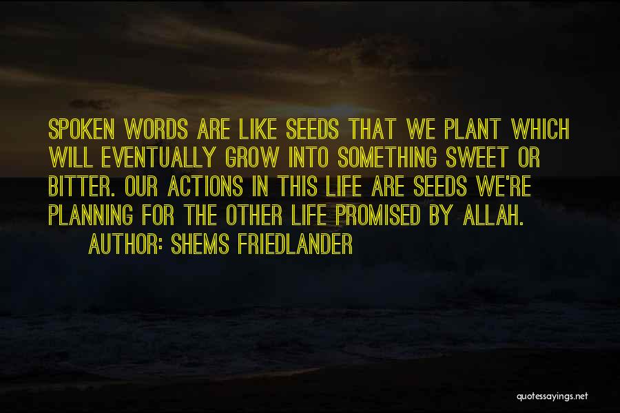 Shems Friedlander Quotes: Spoken Words Are Like Seeds That We Plant Which Will Eventually Grow Into Something Sweet Or Bitter. Our Actions In