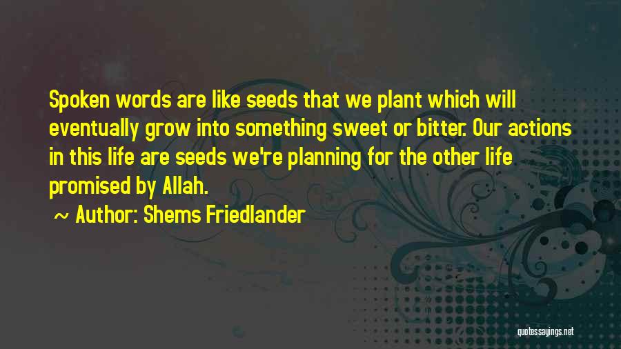 Shems Friedlander Quotes: Spoken Words Are Like Seeds That We Plant Which Will Eventually Grow Into Something Sweet Or Bitter. Our Actions In