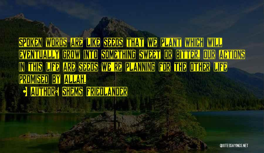 Shems Friedlander Quotes: Spoken Words Are Like Seeds That We Plant Which Will Eventually Grow Into Something Sweet Or Bitter. Our Actions In