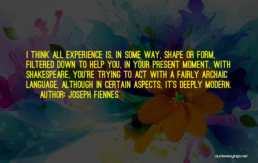 Joseph Fiennes Quotes: I Think All Experience Is, In Some Way, Shape Or Form, Filtered Down To Help You, In Your Present Moment.