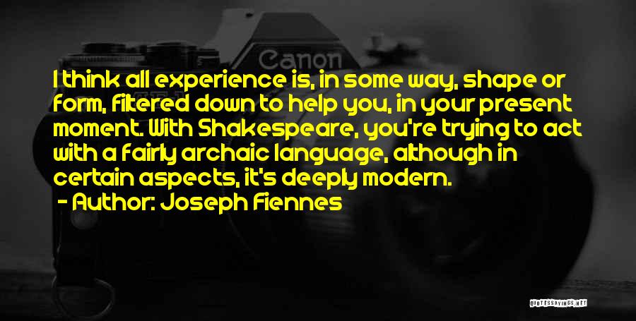 Joseph Fiennes Quotes: I Think All Experience Is, In Some Way, Shape Or Form, Filtered Down To Help You, In Your Present Moment.