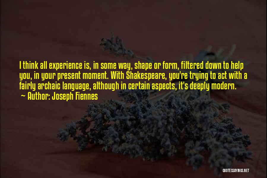 Joseph Fiennes Quotes: I Think All Experience Is, In Some Way, Shape Or Form, Filtered Down To Help You, In Your Present Moment.