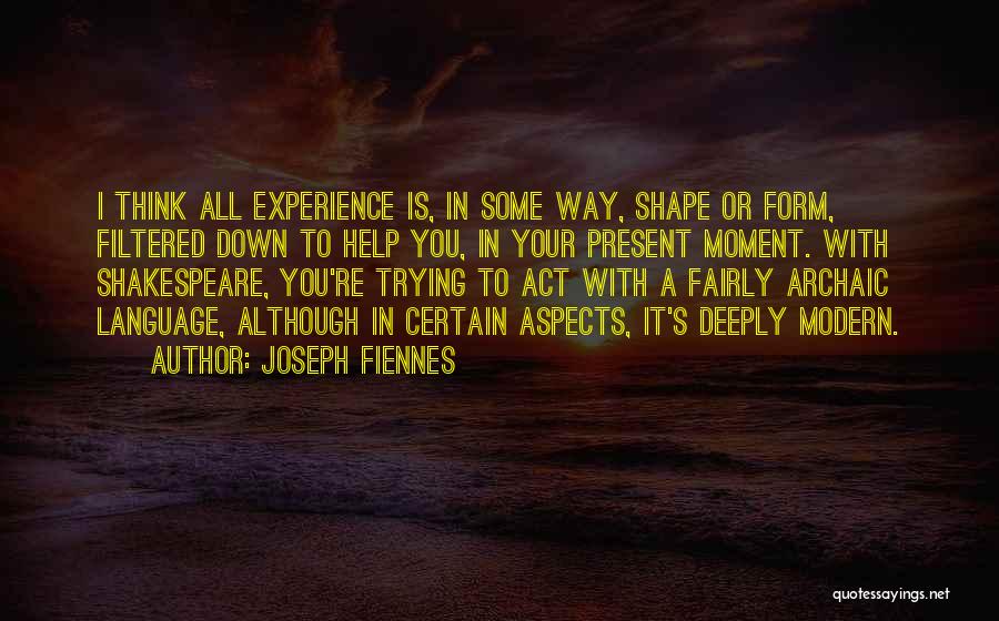 Joseph Fiennes Quotes: I Think All Experience Is, In Some Way, Shape Or Form, Filtered Down To Help You, In Your Present Moment.