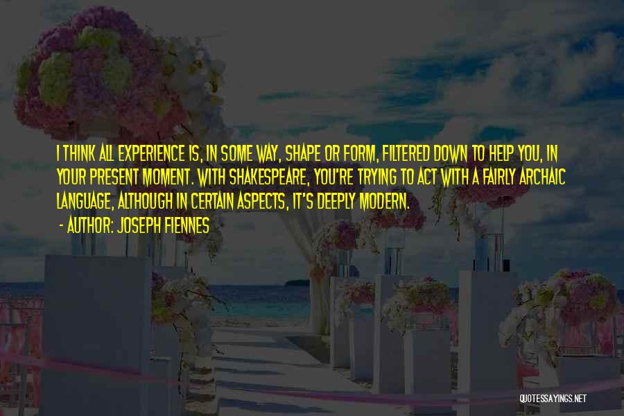 Joseph Fiennes Quotes: I Think All Experience Is, In Some Way, Shape Or Form, Filtered Down To Help You, In Your Present Moment.