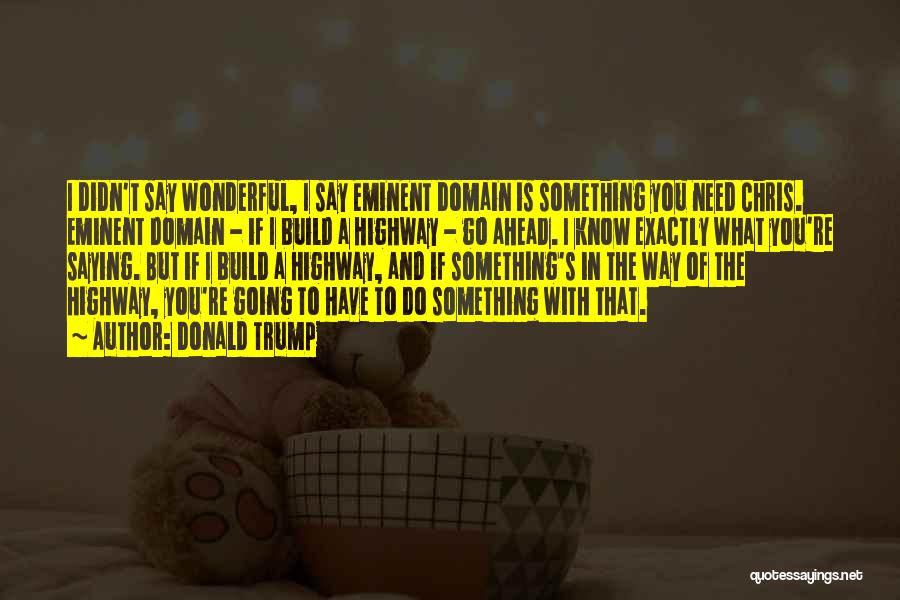 Donald Trump Quotes: I Didn't Say Wonderful, I Say Eminent Domain Is Something You Need Chris. Eminent Domain - If I Build A