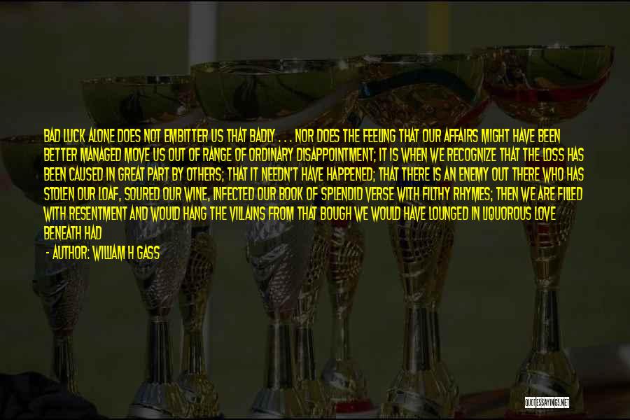 William H Gass Quotes: Bad Luck Alone Does Not Embitter Us That Badly . . . Nor Does The Feeling That Our Affairs Might