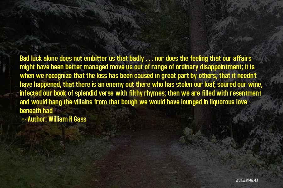 William H Gass Quotes: Bad Luck Alone Does Not Embitter Us That Badly . . . Nor Does The Feeling That Our Affairs Might