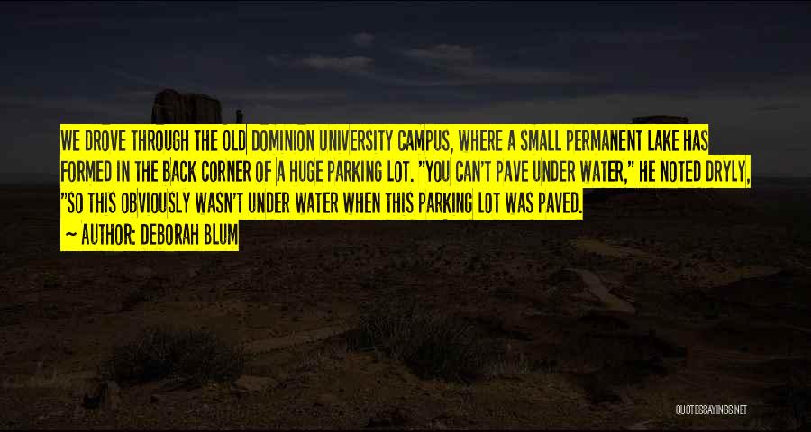 Deborah Blum Quotes: We Drove Through The Old Dominion University Campus, Where A Small Permanent Lake Has Formed In The Back Corner Of