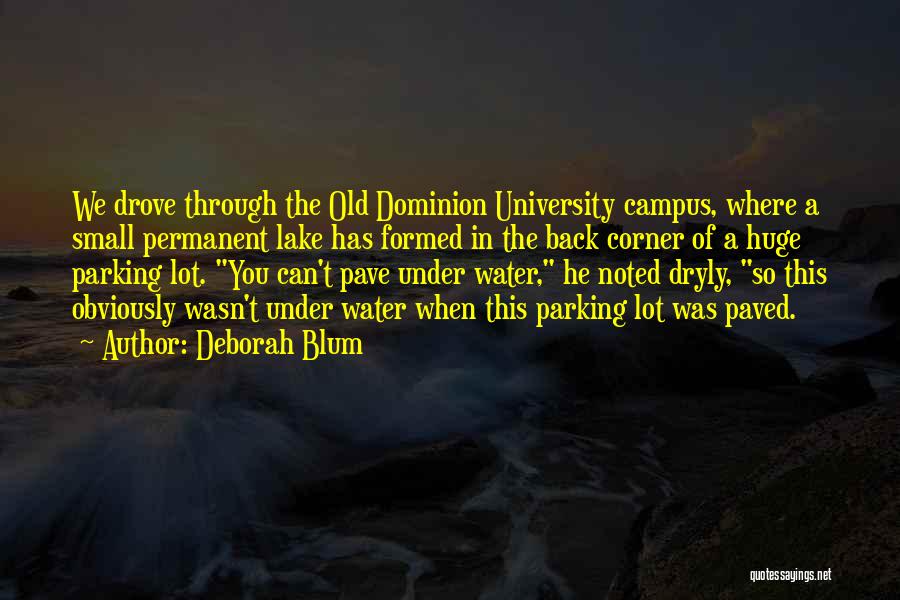 Deborah Blum Quotes: We Drove Through The Old Dominion University Campus, Where A Small Permanent Lake Has Formed In The Back Corner Of