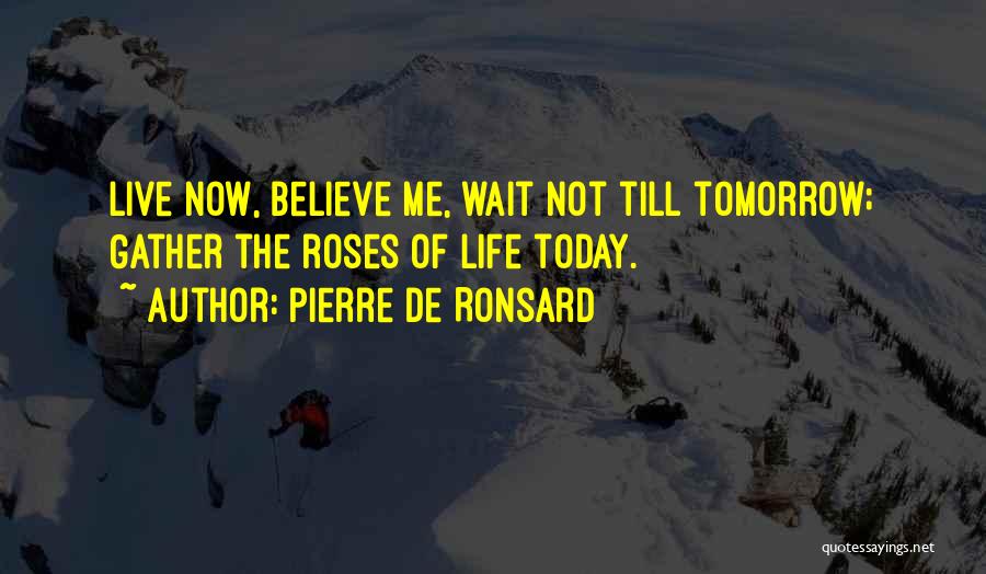 Pierre De Ronsard Quotes: Live Now, Believe Me, Wait Not Till Tomorrow; Gather The Roses Of Life Today.
