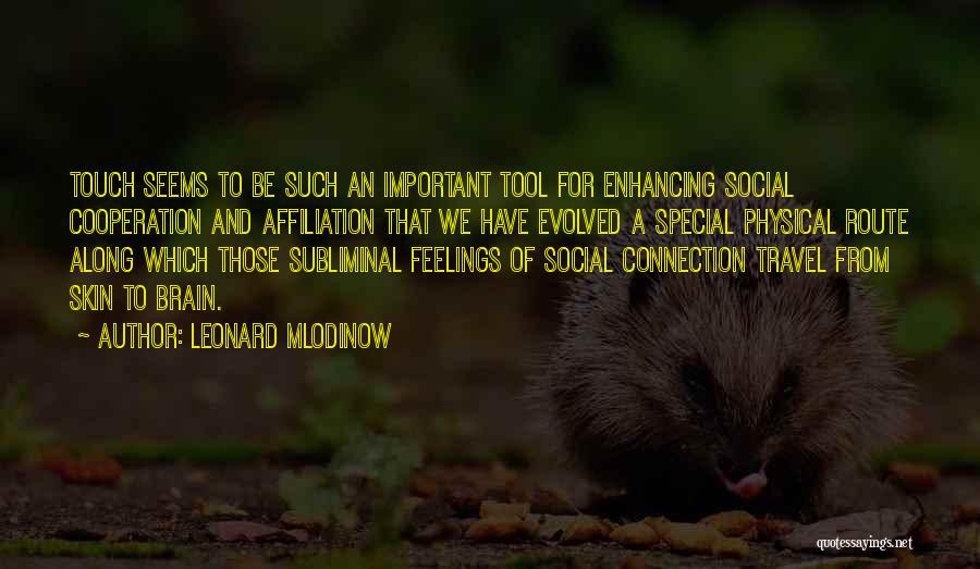 Leonard Mlodinow Quotes: Touch Seems To Be Such An Important Tool For Enhancing Social Cooperation And Affiliation That We Have Evolved A Special