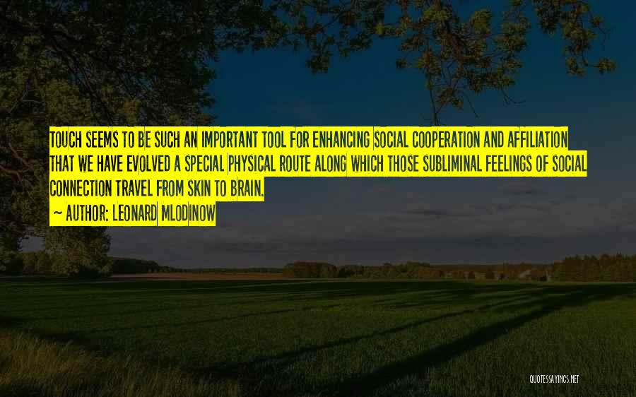 Leonard Mlodinow Quotes: Touch Seems To Be Such An Important Tool For Enhancing Social Cooperation And Affiliation That We Have Evolved A Special