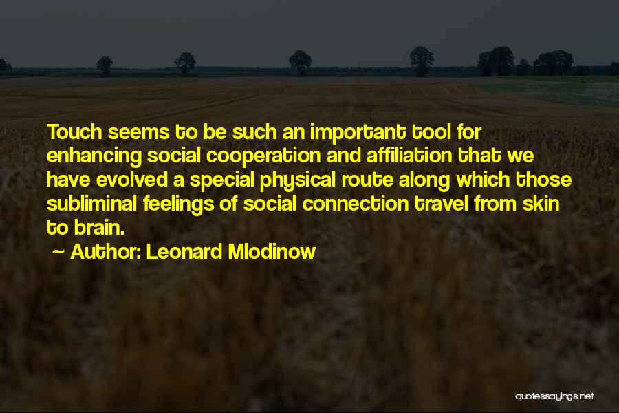 Leonard Mlodinow Quotes: Touch Seems To Be Such An Important Tool For Enhancing Social Cooperation And Affiliation That We Have Evolved A Special