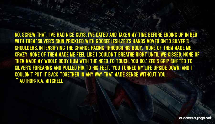 K.A. Mitchell Quotes: No, Screw That. I've Had Nice Guys. I've Dated And Taken My Time Before Ending Up In Bed With Them.silver's