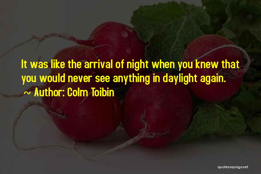 Colm Toibin Quotes: It Was Like The Arrival Of Night When You Knew That You Would Never See Anything In Daylight Again.