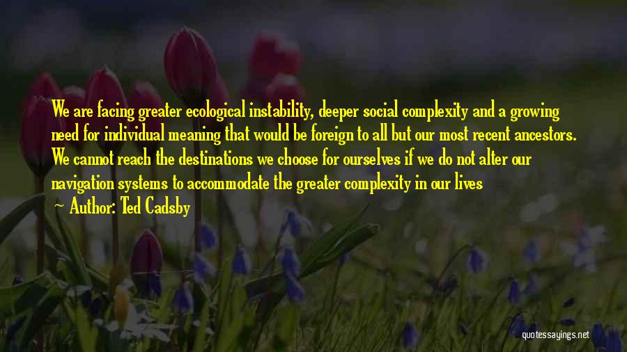Ted Cadsby Quotes: We Are Facing Greater Ecological Instability, Deeper Social Complexity And A Growing Need For Individual Meaning That Would Be Foreign