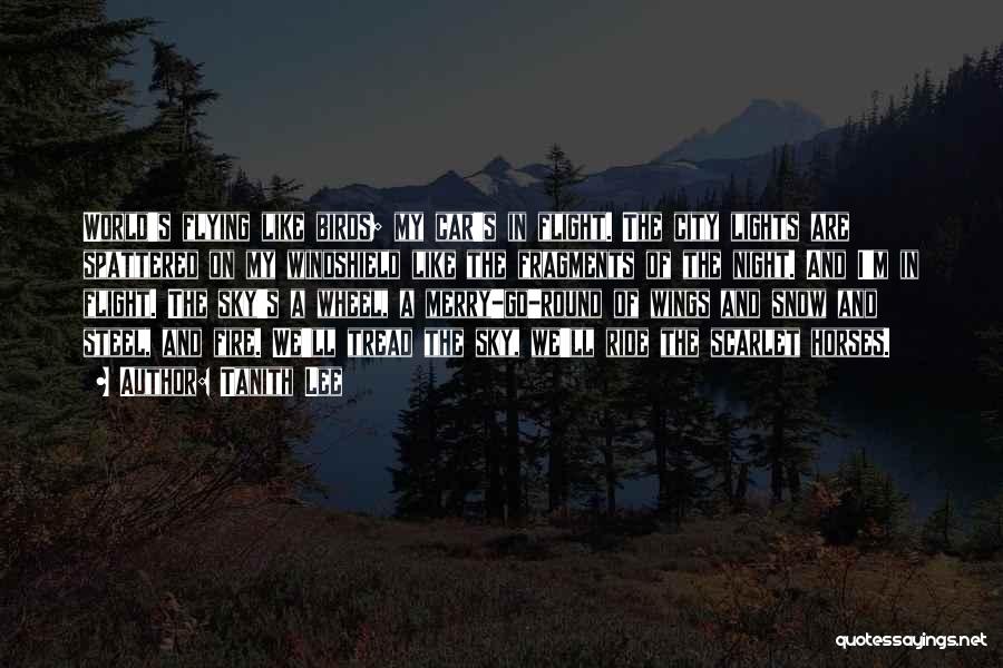 Tanith Lee Quotes: World's Flying Like Birds; My Car's In Flight. The City Lights Are Spattered On My Windshield Like The Fragments Of