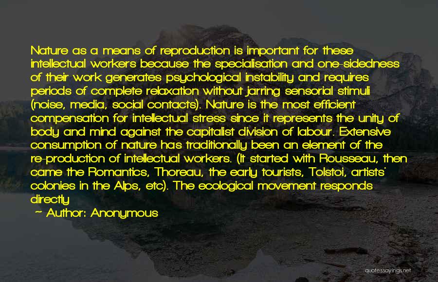 Anonymous Quotes: Nature As A Means Of Reproduction Is Important For These Intellectual Workers Because The Specialisation And One-sidedness Of Their Work