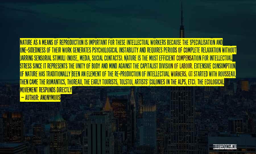 Anonymous Quotes: Nature As A Means Of Reproduction Is Important For These Intellectual Workers Because The Specialisation And One-sidedness Of Their Work