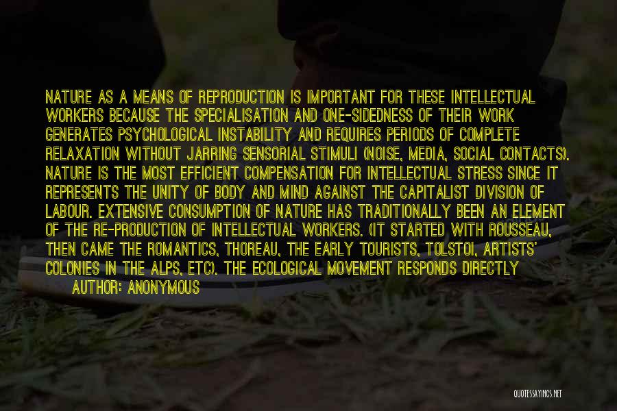 Anonymous Quotes: Nature As A Means Of Reproduction Is Important For These Intellectual Workers Because The Specialisation And One-sidedness Of Their Work