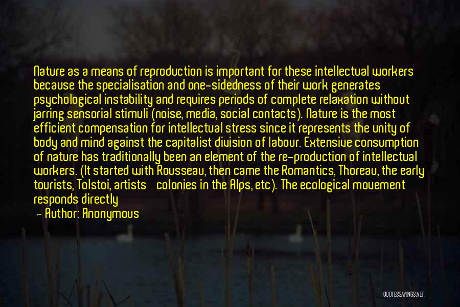 Anonymous Quotes: Nature As A Means Of Reproduction Is Important For These Intellectual Workers Because The Specialisation And One-sidedness Of Their Work