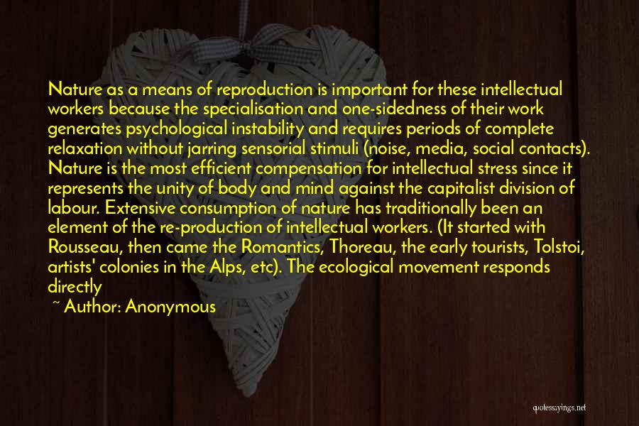 Anonymous Quotes: Nature As A Means Of Reproduction Is Important For These Intellectual Workers Because The Specialisation And One-sidedness Of Their Work