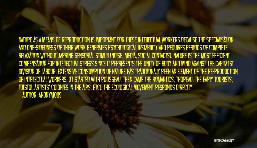 Anonymous Quotes: Nature As A Means Of Reproduction Is Important For These Intellectual Workers Because The Specialisation And One-sidedness Of Their Work