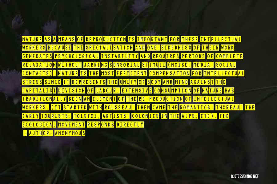 Anonymous Quotes: Nature As A Means Of Reproduction Is Important For These Intellectual Workers Because The Specialisation And One-sidedness Of Their Work