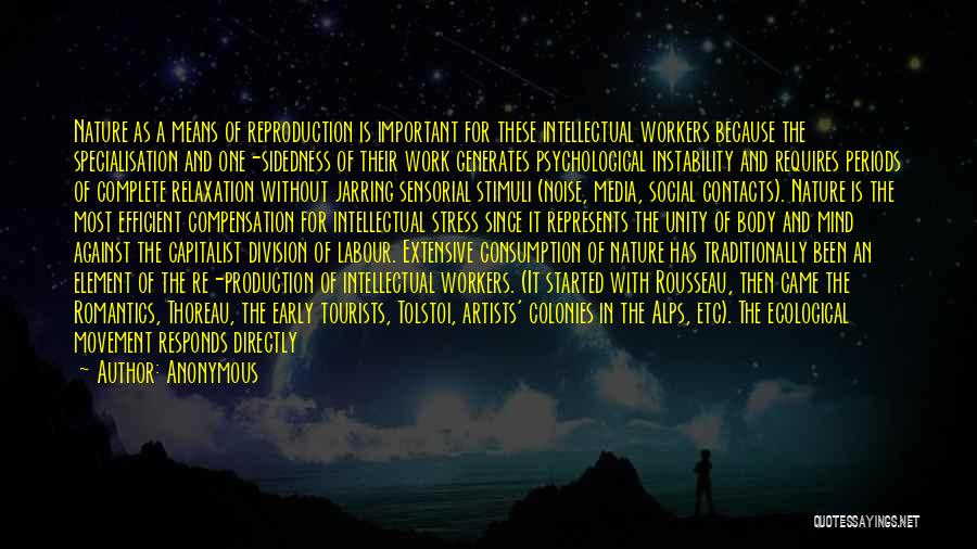 Anonymous Quotes: Nature As A Means Of Reproduction Is Important For These Intellectual Workers Because The Specialisation And One-sidedness Of Their Work