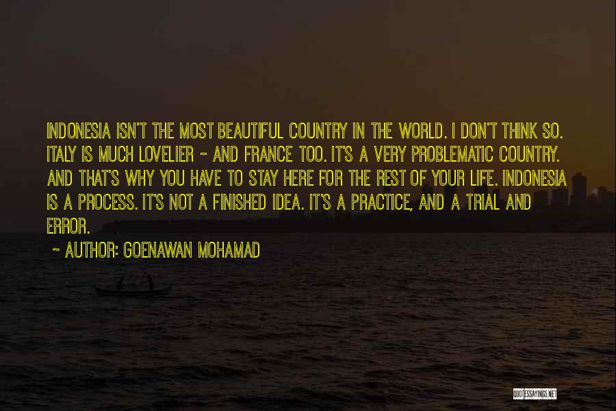 Goenawan Mohamad Quotes: Indonesia Isn't The Most Beautiful Country In The World. I Don't Think So. Italy Is Much Lovelier - And France