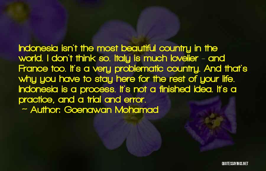 Goenawan Mohamad Quotes: Indonesia Isn't The Most Beautiful Country In The World. I Don't Think So. Italy Is Much Lovelier - And France